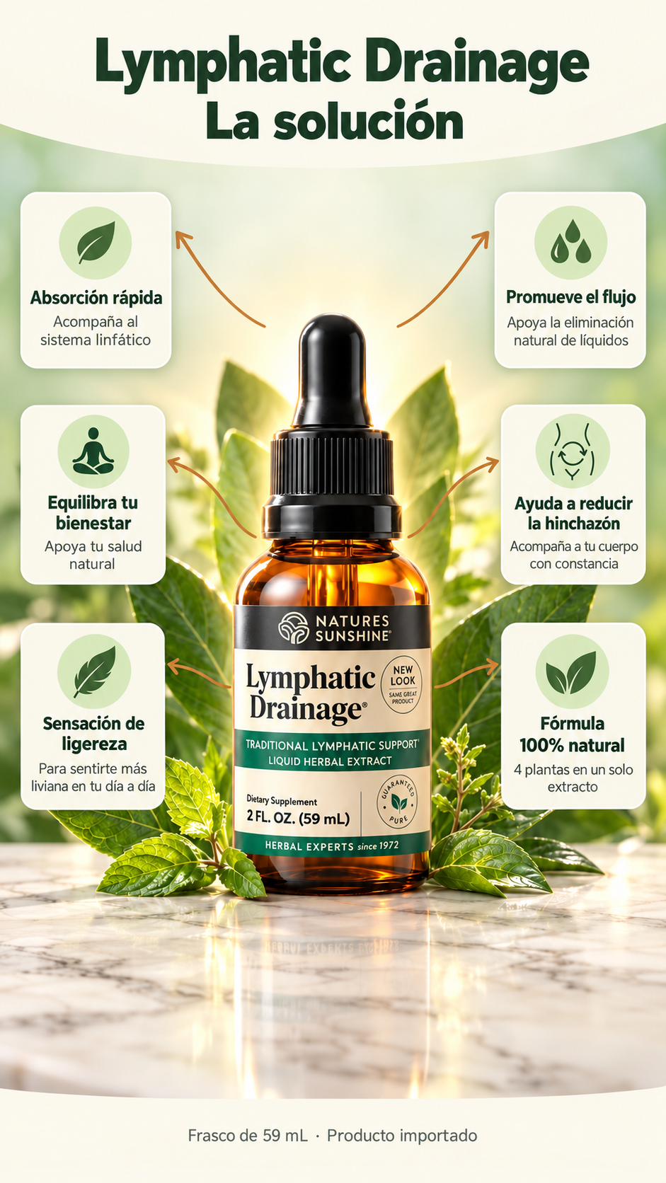 Lymphatic Drainage, la solución: frasco de 59 mL con absorción rápida, flujo, bienestar, menos hinchazón, ligereza y fórmula 100% natural